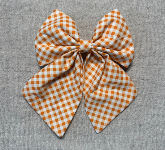 Orange and White Check Bow