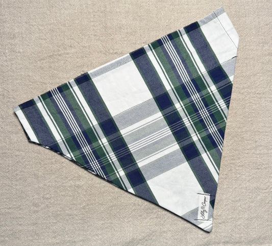 White, Navy & Green Plaid